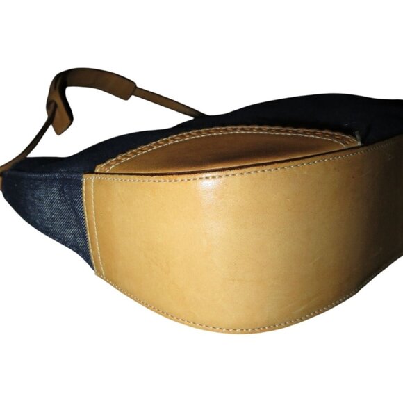 Coach Y2K Vintage Indigo Blue Denim & Tan Vachetta leather Demi Baguette Handbag - Picture 10 of 13